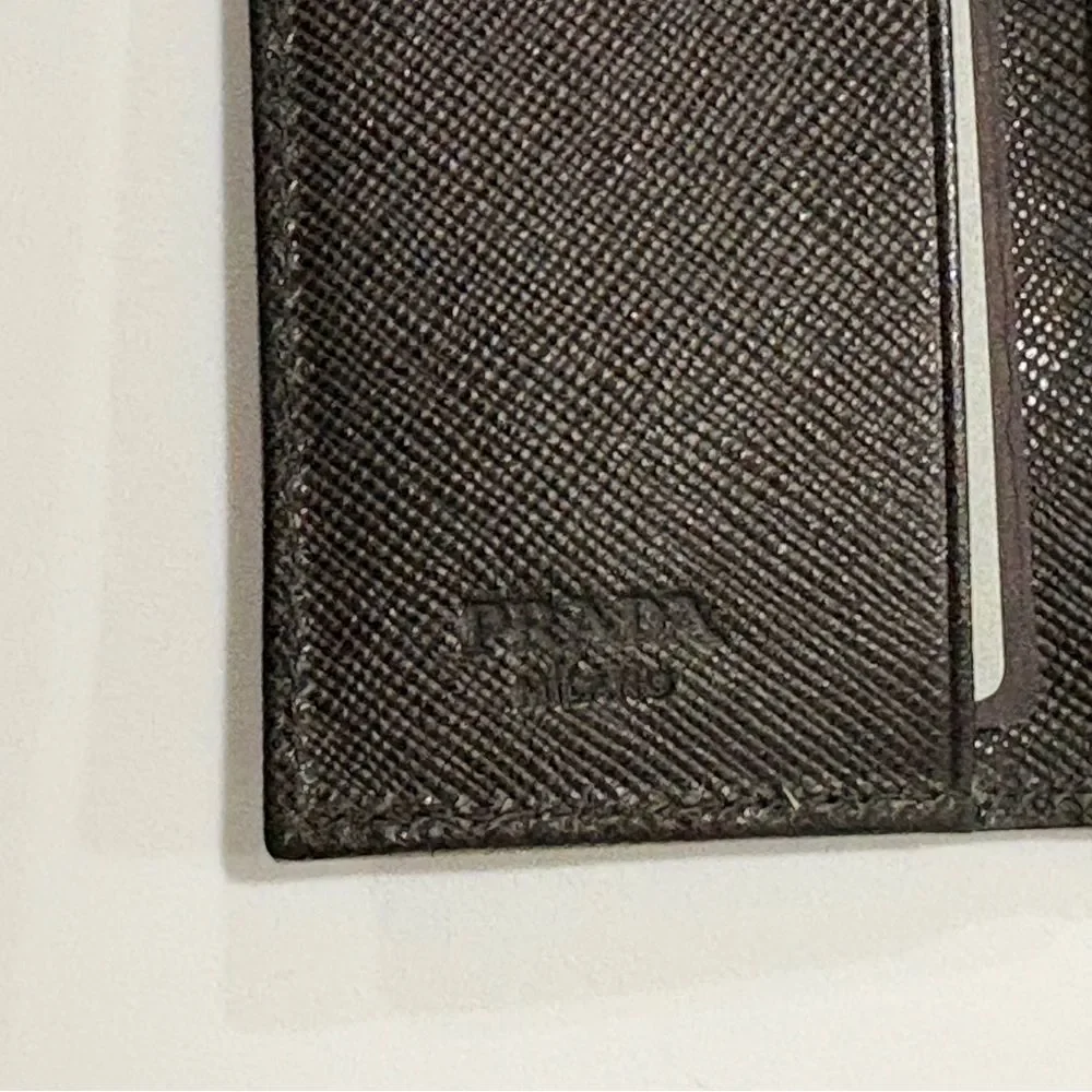 Prada  Beige Cloth Gold Triangular Logo Card Holder